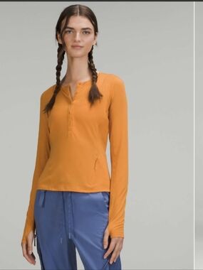 lululemon athletica Long-SleeveTop Orange 16 Henley Lightweight Hiking Mesh Gorp